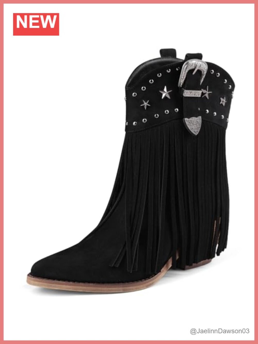 Women's Faux Leather Ankle Boots Fringe Western Cowgirl Pointed Toe Chunky Heel